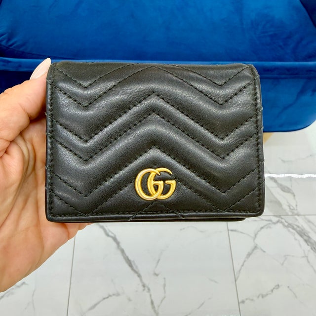 Gucci Gg Marmont Chevron Black Matelasse Leather Card Case Wallet For Sale - Image 10 of 10