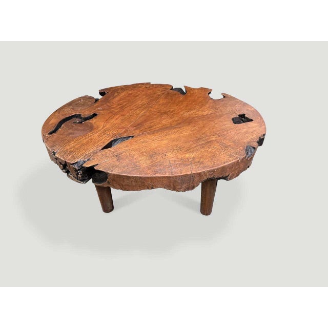 Andrianna Shamaris Sculptural Organic Modern Teak Wood Round Coffee Table For Sale - Image 4 of 5