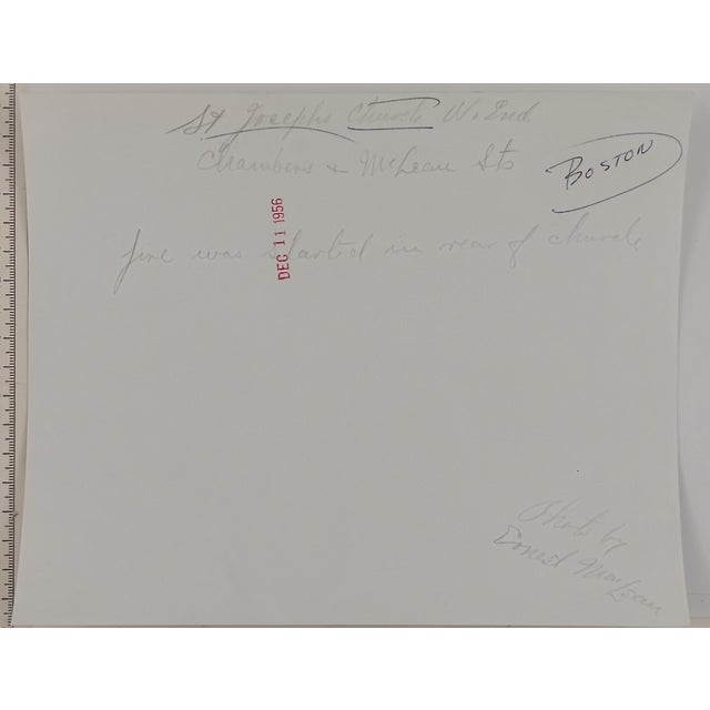 Winter 1958 black and white photograph of St. Joseph Catholic Church in Boston, Massachusetts. The 1834 building was...