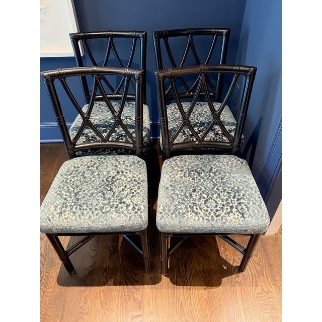 Black Set of 4 Painted McGuire Chairs With Custom Cushions For Sale - Image 8 of 8