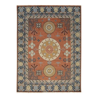 8x10 Jade Traditional Coral Geometric Medallion Hand Knotted Wool Carpet Rug For Sale