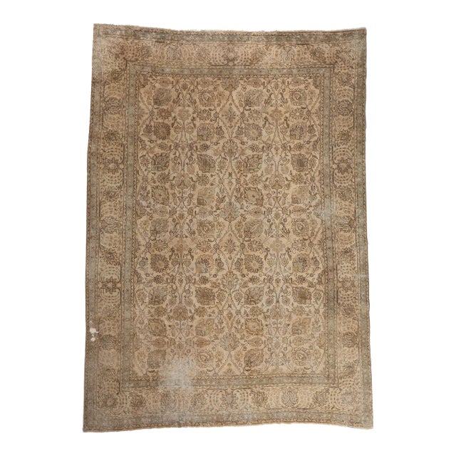 Mid 20th Century Rustic Vintage Persian Tabriz Rug, 11'02 X 15'06 For Sale