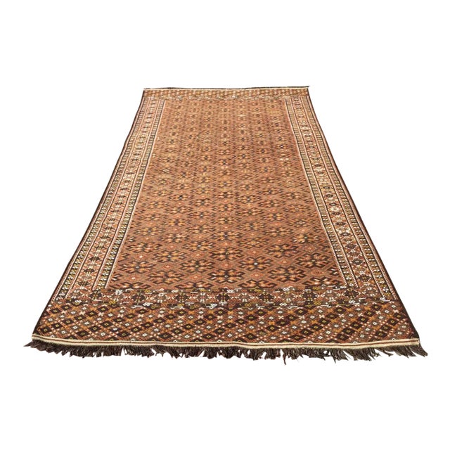 1950s Vintage Brown Soumak Kilim Rug, 142" X 79" For Sale