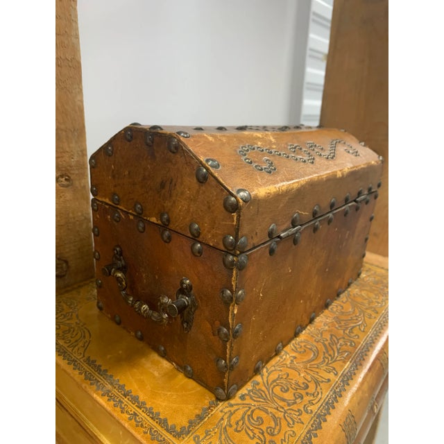 Chestnut Antique Studded Leather Dome-Top Chest For Sale - Image 8 of 10