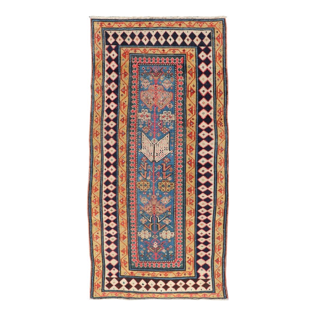 Antique Caucasian Shirvan Rug With Tribal Design and Motifs in Vivid Colors For Sale