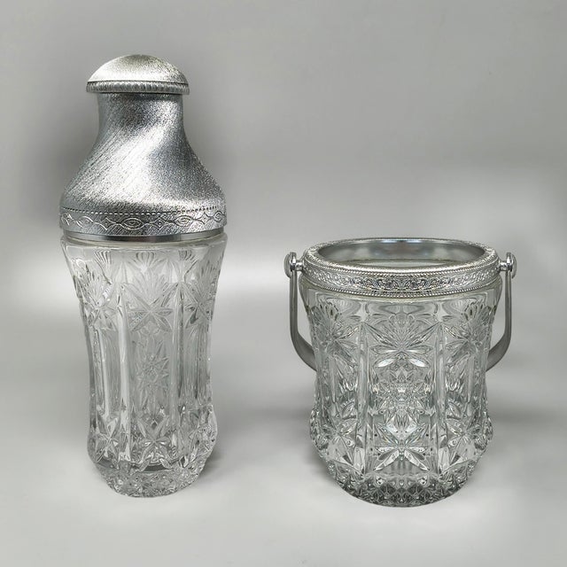 Silver Mid-Century Italian Cut Crystal and Brushed Metal Cocktail Set by Arir, 1960s, Set of 2 For Sale - Image 8 of 8