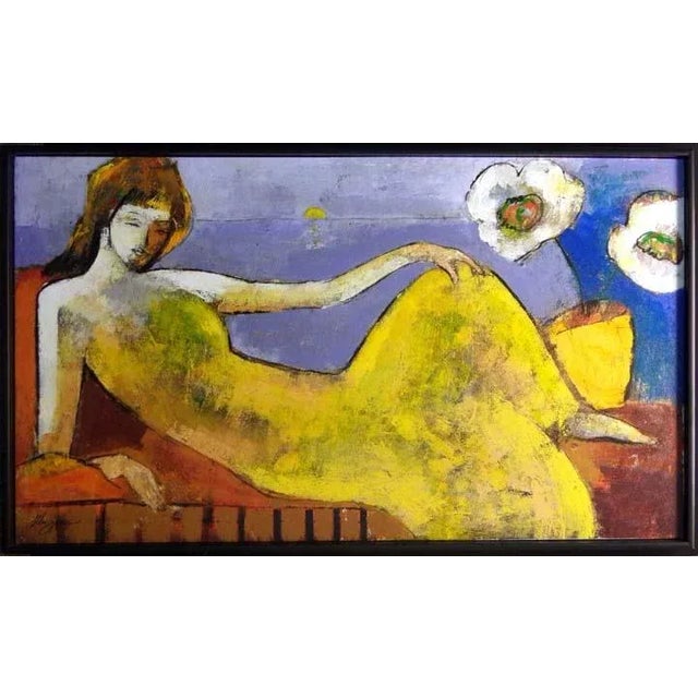 "Sur Le Mer" Helen Zarin Fauvist Figurative Oil Painting, Framed For Sale