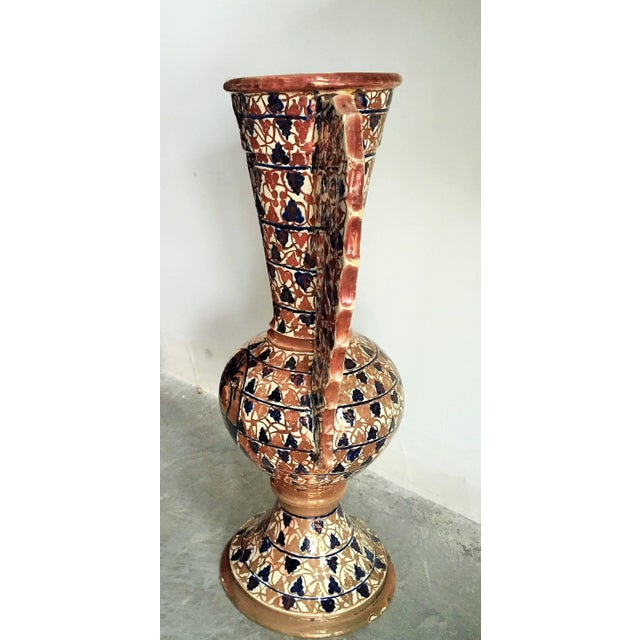 Spanish Mid 19th Century Glazed Alhambra Majolica Amphora Vase Valencian medieval jug reflexes with heraldic shield.