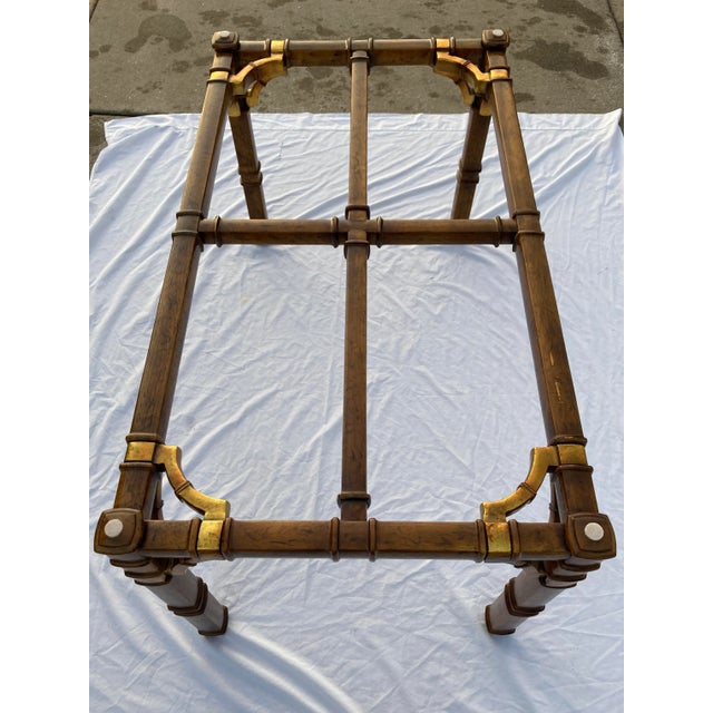 Asian Influenced Glass Dining Table in Faux Bamboo Having Bronze Fretwork For Sale - Image 9 of 12
