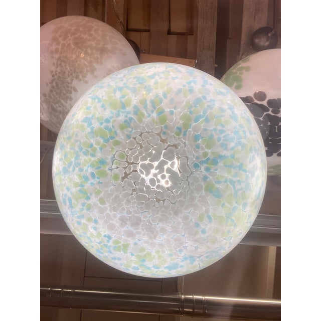2010s Contemporary Light Green Light Blue and White Swirling Sphere Pendant in Murano Style Glass Italian For Sale - Image 5 of 9