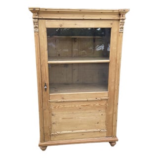 French Country Waxed Pine Bookshelf Display Cabinet For Sale