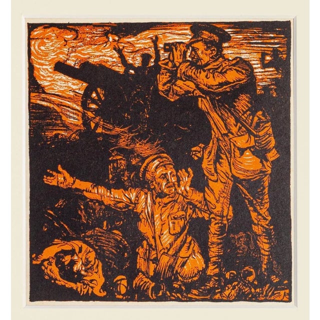 Combattimento di Neuwe Chapelle is an original woodcut on paper realized by Frank Brangwyn. Passepartout including: cm 40...