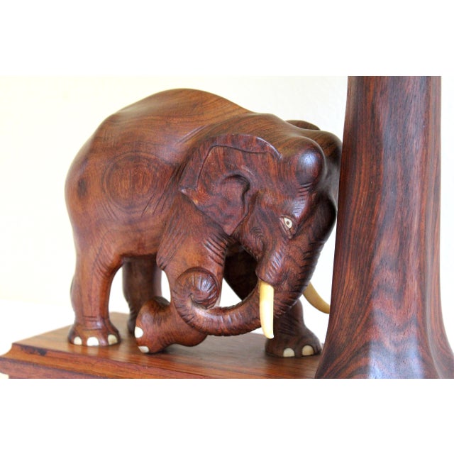 Wood Vintage 1960s Thai Hand-Carved Teak Elephant Table Lamp For Sale - Image 7 of 18