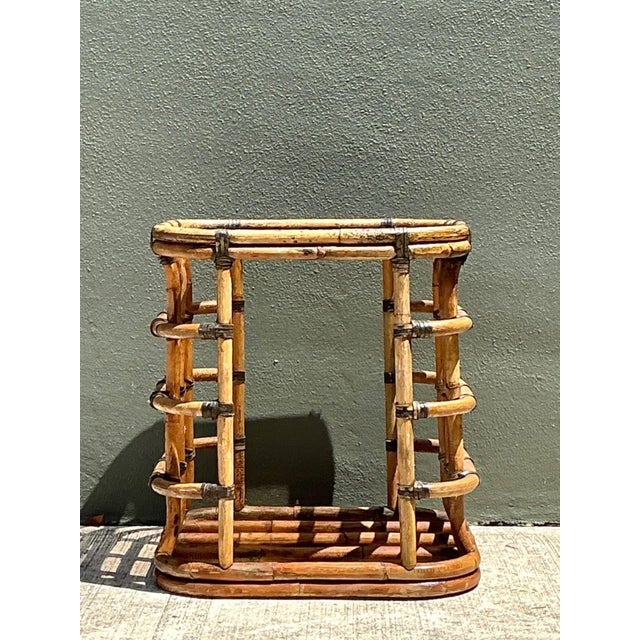 Vintage Rattan and Glass Accent Table For Sale - Image 11 of 14