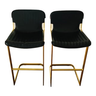 CB2 Leather and Metal Barstools - a Pair For Sale