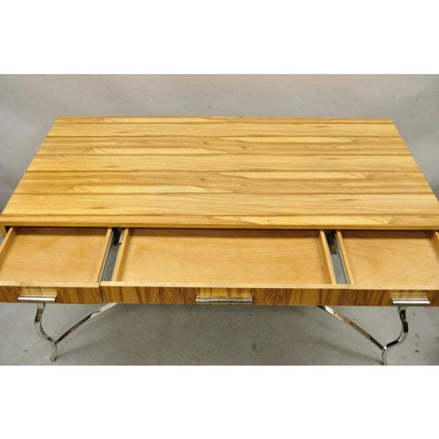 Modern Century Furniture Modern Chrome and Zebra Wood Metal Base Desk Table 849-761 For Sale - Image 3 of 12