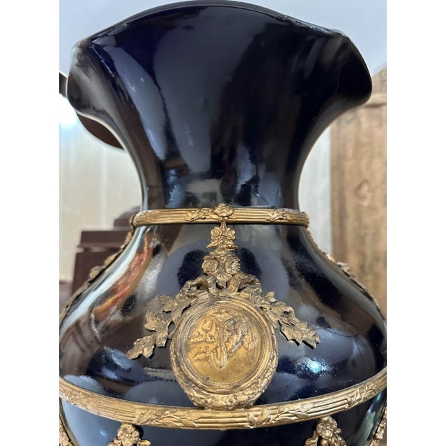 Antique 19th Century Large Sevres Vase Globe Table Lamp, Ormolu Jules Prosper Legastelois Decorated With Gilt Bronze Cupids & Garlands For Sale - Image 9 of 13
