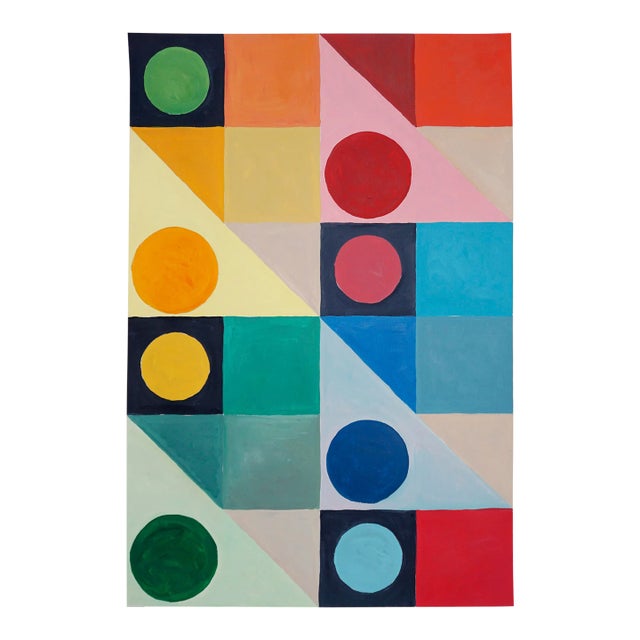 2023 "Primary Tones Geometric Rainbow" Contemporary Abstract Acrylic Painting on Watercolor Paper by Natalia Roman For Sale