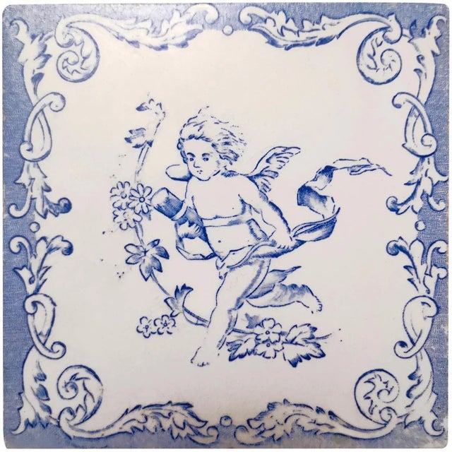 Ceramic Tiles with Angels, 1930s, Set of 4 For Sale - Image 6 of 13