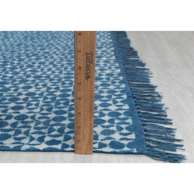 Boho Chic Blue Indigo Hand Woven Bohemian Cotton Flatweave Kilim Rug, Boho Blue Rug 6x9 Ft. For Sale - Image 3 of 10