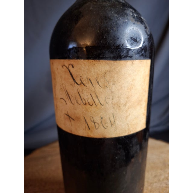Mid 19th Century 19th Century Hand-Blown Empty Wine Bottle - Original Pontil Mark & 1864 Label For Sale - Image 5 of 9