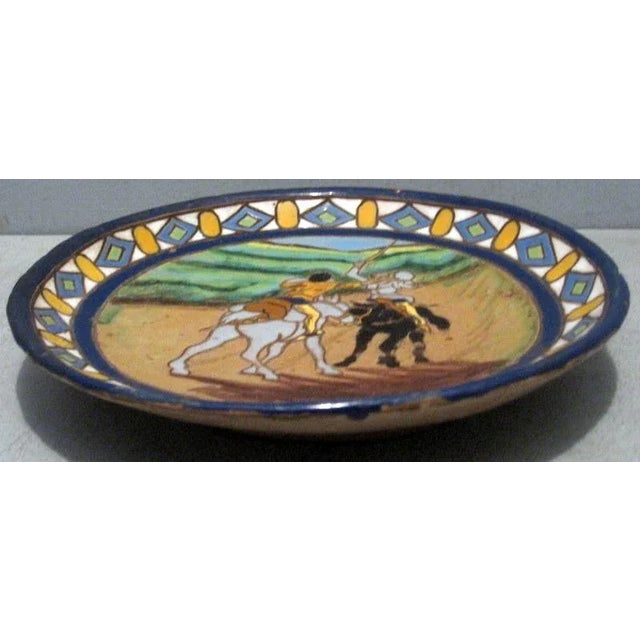 Santa Ana Triana Seville Fencing Scene Glazed Pottery Charger For Sale - Image 4 of 8