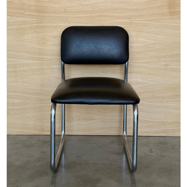 Set of Six Cantilever Chars in Leather and Steel, 1970s For Sale - Image 16 of 18