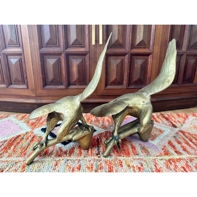 Pair of Mid-Century Solid Brass Eagle Sculptures, C. 1960s For Sale - Image 4 of 9