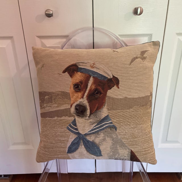 Early 21st Century Sailor Dog Tapestry Pillow For Sale - Image 5 of 5