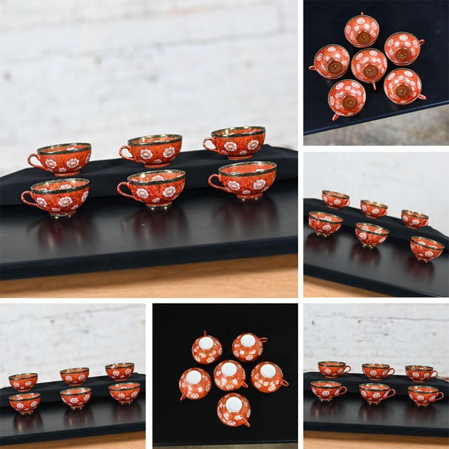 Mid-20th Century Oriental Chinese Red & Gold Hand Painted Porcelain Tea Set Made in Japan For Sale - Image 10 of 12