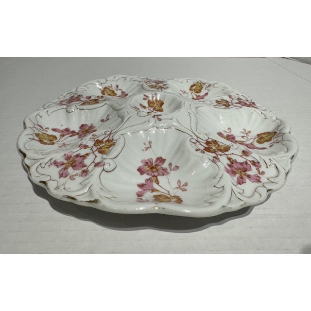 Ceramic Antique Porcelain Floral Oyster Plate Attributed to Marx and Gutherz - Austria For Sale - Image 7 of 9
