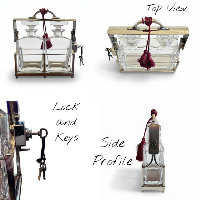 2010s Restoration Hardware Sloane Crystal Decanter Set-Silverplate Locking Caddy-Key For Sale - Image 5 of 10