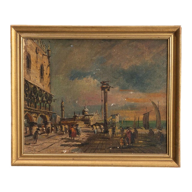 Early 20th Century Italy Amber Canvas Painting For Sale