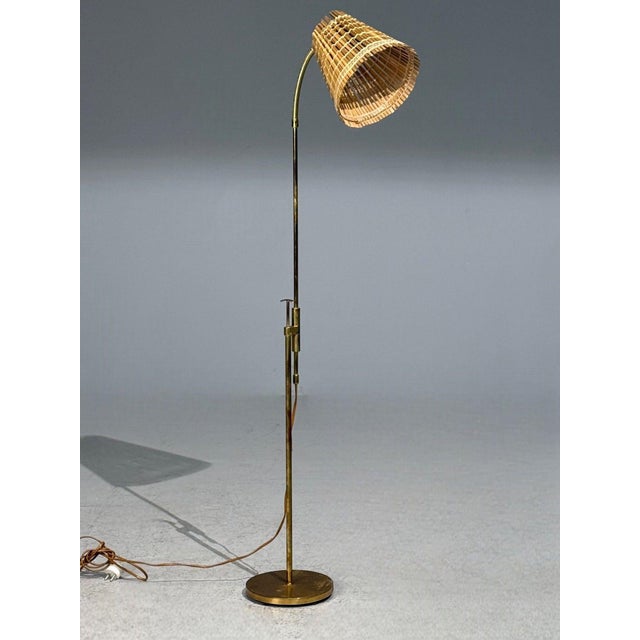 1960s Falkenbergs Belysning, Adjustable Floor Lamp, Brass, Bamboo, Sweden For Sale - Image 4 of 16
