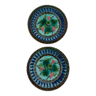 Late 19th Century Antique Majolica Grapevine Plates by Villeroy & Boch - A Pair For Sale
