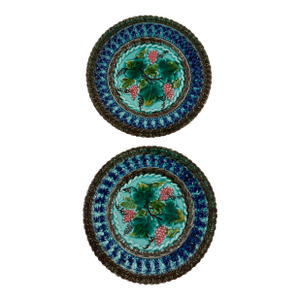 Late 19th Century Antique Majolica Grapevine Plates by Villeroy & Boch - A Pair