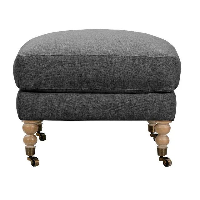 Contemporary Greta Ottoman, Fawn Linen For Sale - Image 3 of 7
