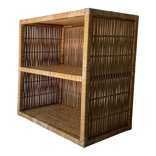 Vintage Coastal Wrapped Rattan Three - Tier Nightstand / Shelf For Sale