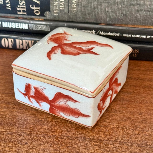 1980s Fancy Goldfish Lidded Porcelain Box For Sale - Image 4 of 7
