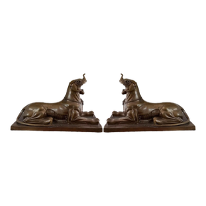 Pair of Egyptian Revival Style Grand Tour Bronze Mythologic Lions Sculptures