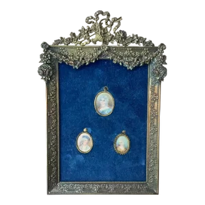 Antique Floral Brass Framed Porcelain Portraits