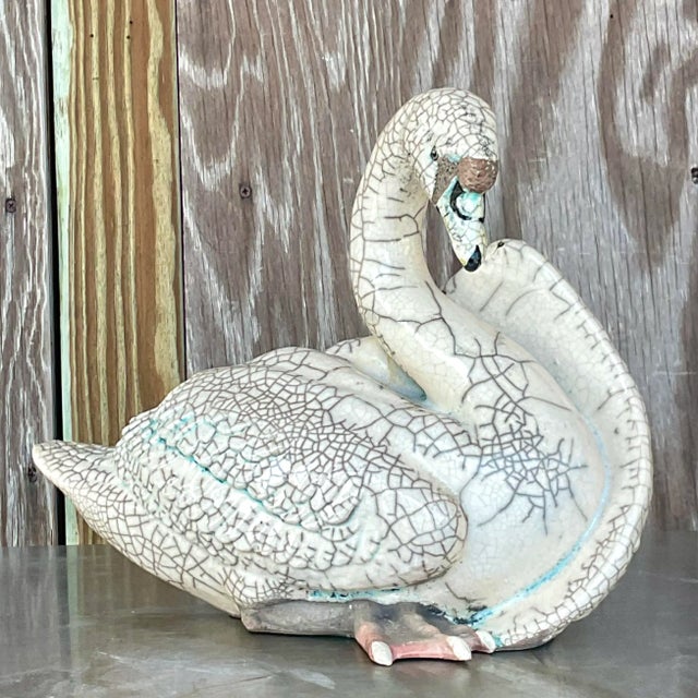Late 20th Century Vintage Boho Crackle Glazed Ceramic Swan For Sale - Image 5 of 8