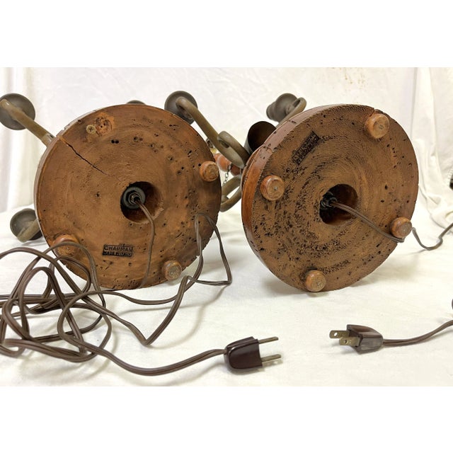 Vintage Chapman Italian Turned Wood With Bronze Candelabra Made Into Lamps- a Pair For Sale - Image 11 of 12