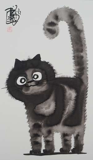 Laszlo Tibay, Le chat amical, Ink & Wash Drawing