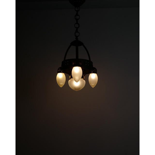 Swedish Modern Pendant Lamp in Iron and Glass by Böhlmarks, 1910s For Sale - Image 6 of 9