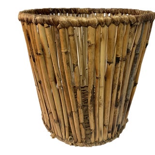 Mid 20th Century Bamboo Woven Basket For Sale