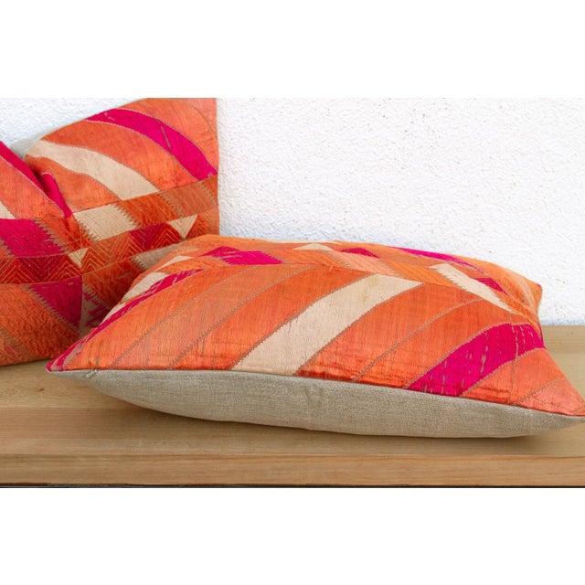 19th Century Jalandhar Mirror, Set of 2 Heirloom Bagh Phulkari Pillows For Sale - Image 5 of 7