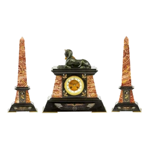 Egyptian Revival Mantel Clock Set - 3 Piece Set