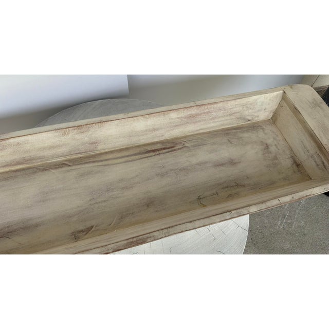 Organic Modern Large Aged Cream Finished Wood Tray For Sale - Image 4 of 5