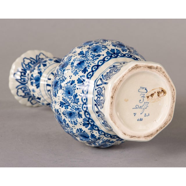 Blue 19th Century Dutch Delft Blue and White Garlic Neck Vase For Sale - Image 8 of 11